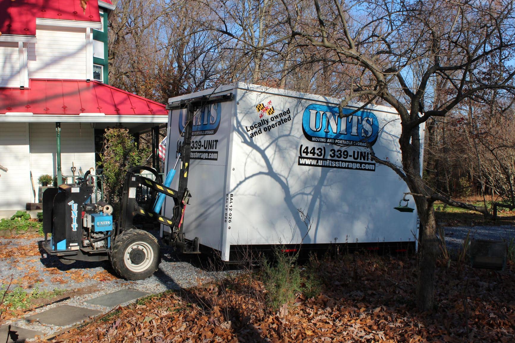UNITS Moving and Portable Storage Container in front yard in Baltimore Maryland