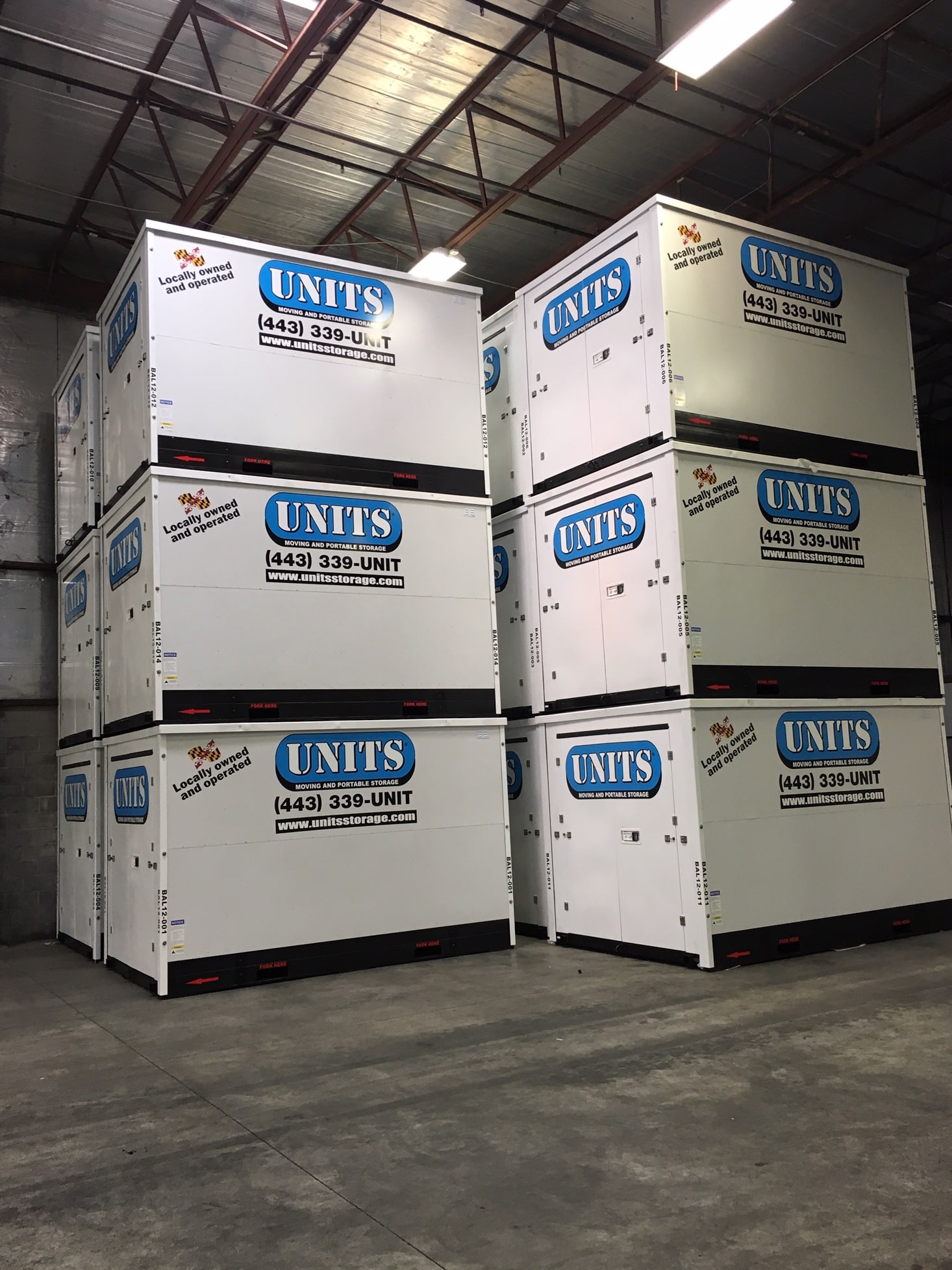 UNITS Portable Storage Containers stored in warehouse in Baltimore Maryland