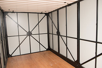 The interior of a portable storage container.