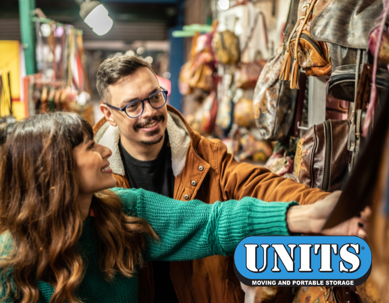 a couple shopping a store pic and units logo