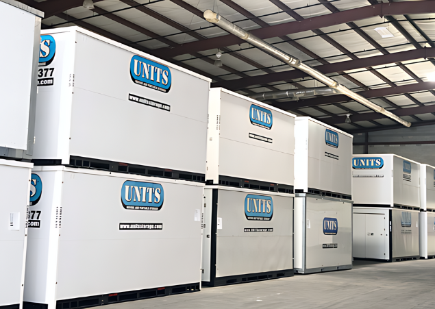 UNITS of Bucks Mercer County's portable storage facility center with containers stacked.
