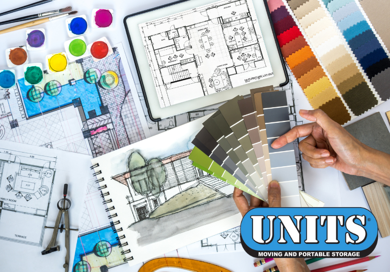 picture of interior design plans and UNITS logo