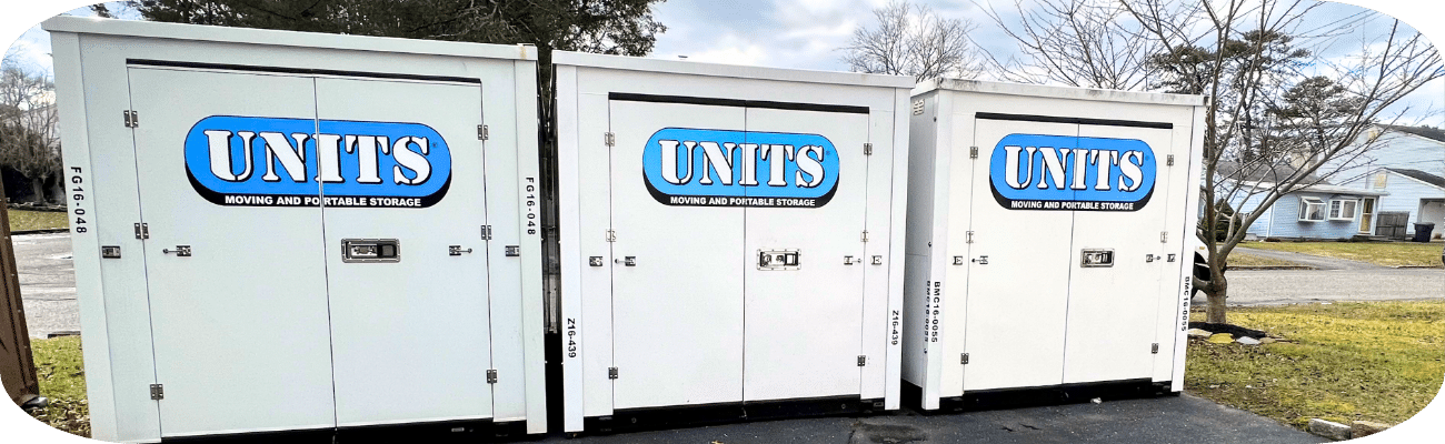 Three UNITS portable storage containers being used for gyms and fitness centers,
