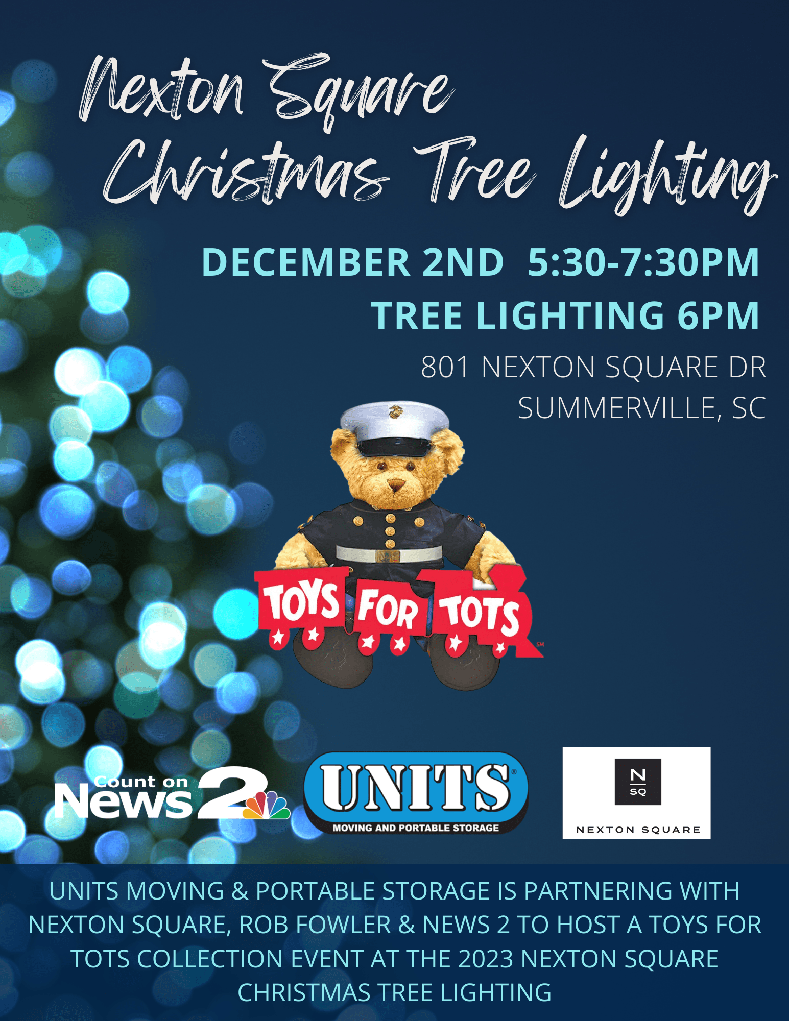 Nexton Christmas Tree Lighting & Toy Collection. UNITS Moving and Portable Storage promo.