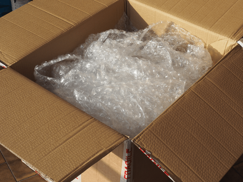 Bubble wrap in a cardboard box.