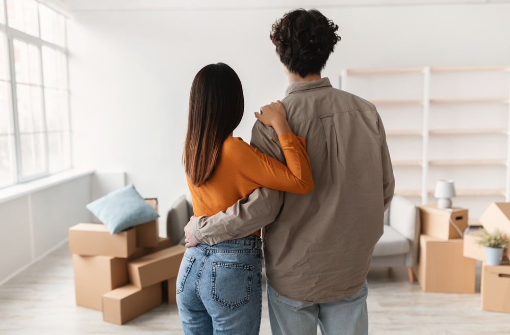 couple after moving in new home in winter