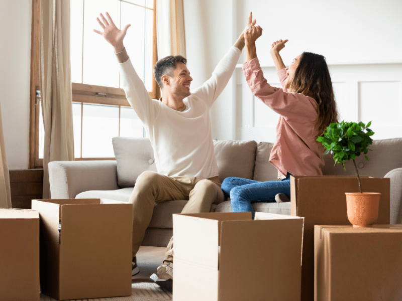 couple happy on moving day
