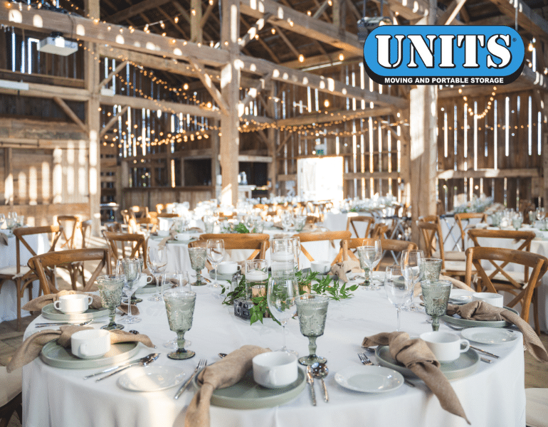 a pic of an event hall with units logo