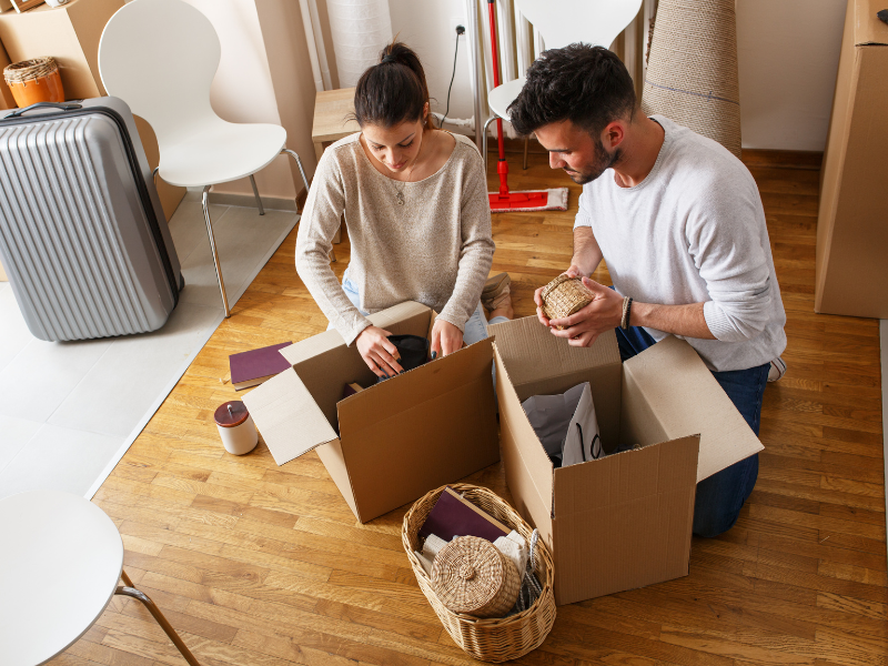 couple in the middle of fall moving