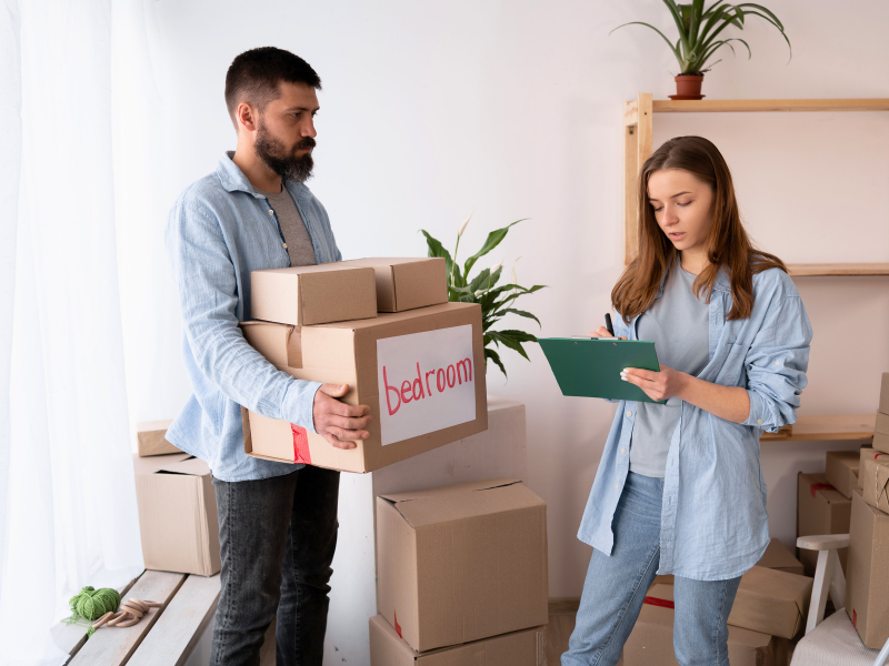 couple looking at Fall Moving Checklist