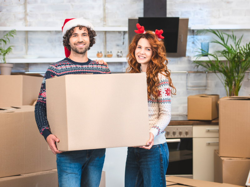 couple in the middle of winter moving