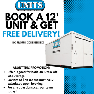 Free Delivery on 12' Portable Storage Units (On and Off-Site)