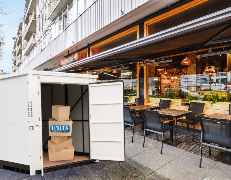 pic of a units container in front of restaurant