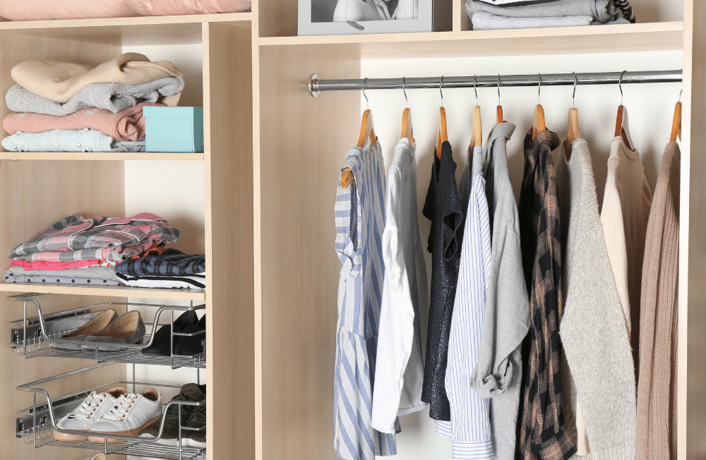 A closet that has been organized.