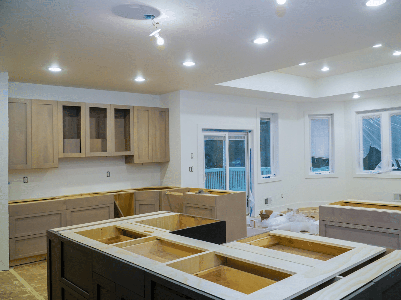 Empty kitchen during a home renovation.