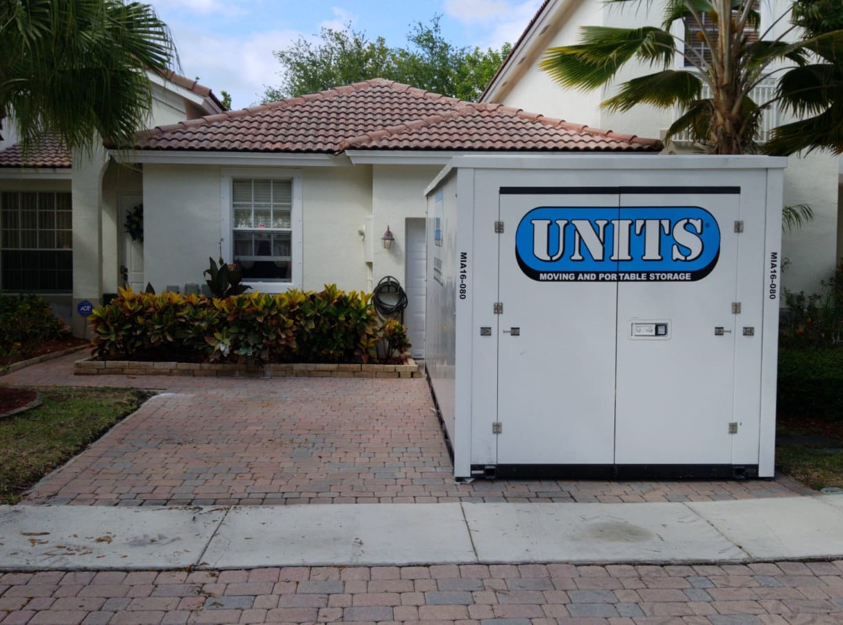 UNITS Moving and Portable Storage of Miami container in a driveway.