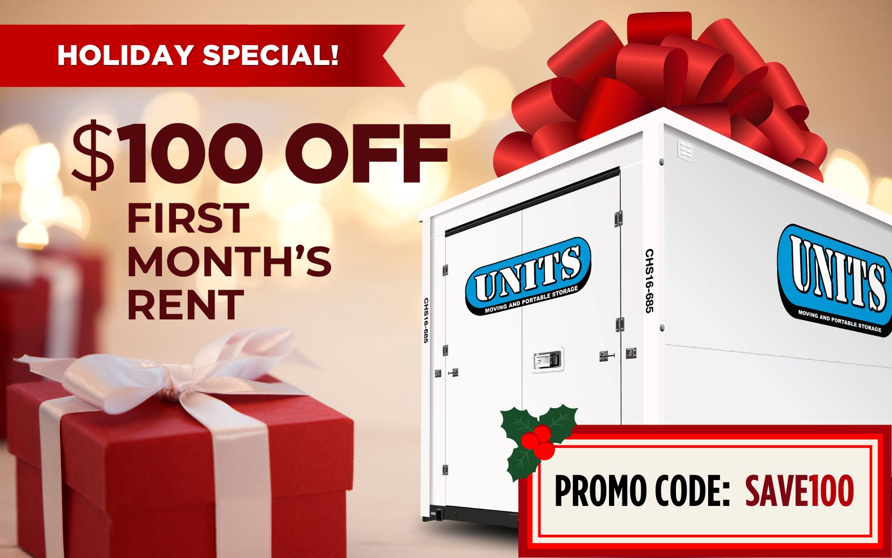 HOLIDAY SPECIAL: GET $100 OFF YOUR FIRST MONTH'S RENT!