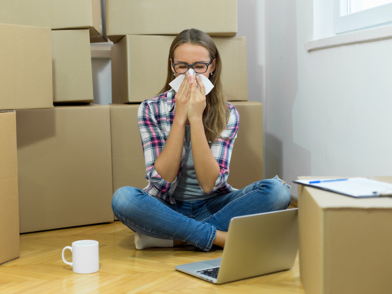 woman moving while sick