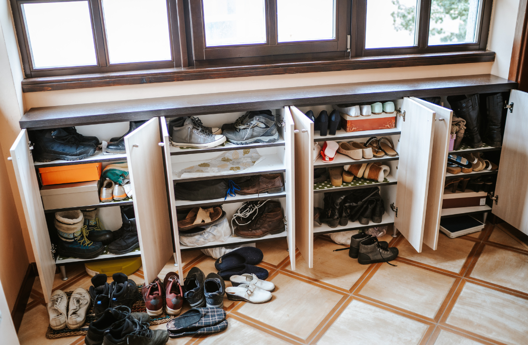 A shoe rack that is organized and cleaned.