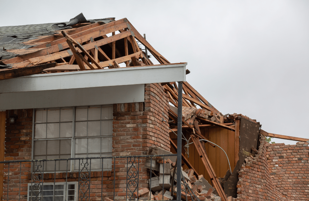 A house after being hit by a tornado.