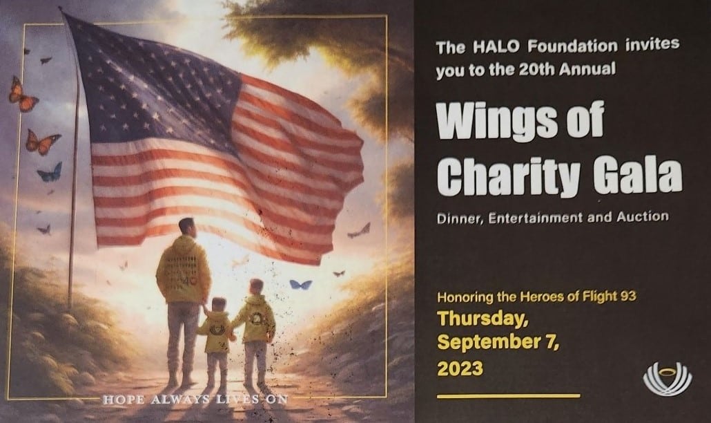 The Halo Foundation invites you to the 20th annual Wing of Charity Gala - Honoring the heroes of flight 93 - thursday september 7, 2023.