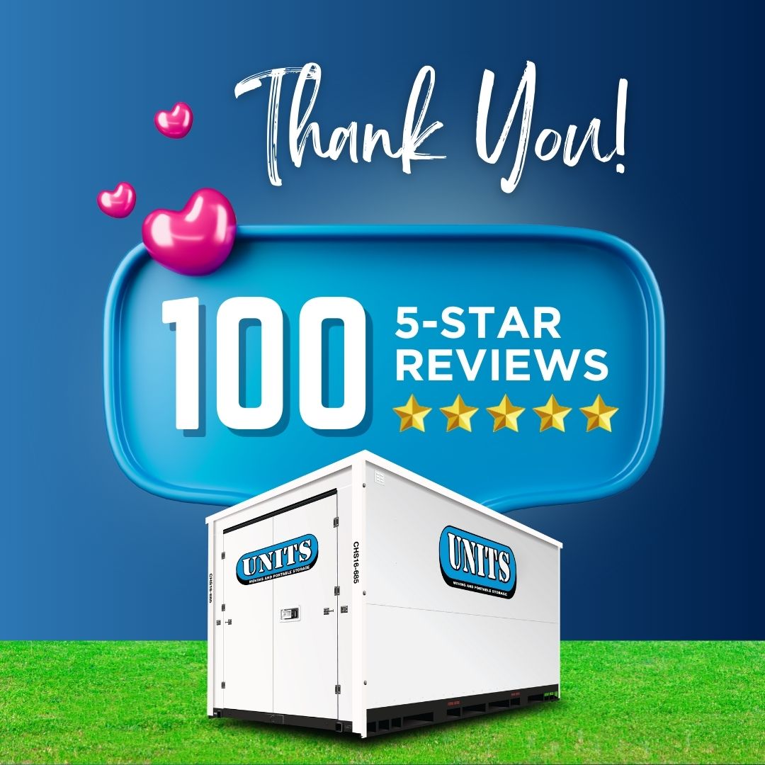 We’re Celebrating! UNITS® Moving & Portable Storage of Northeast OH, Cleveland & Akron Reaches Our 100th 5-Star Google Review!