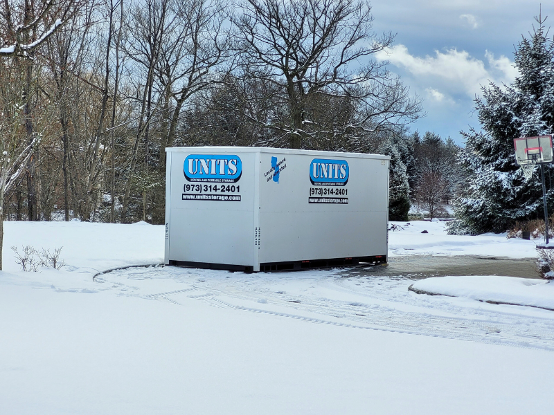 northern nj container in the snow