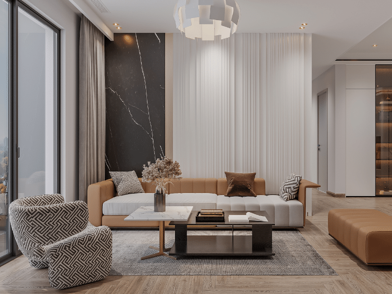 living room after home staging process is complete