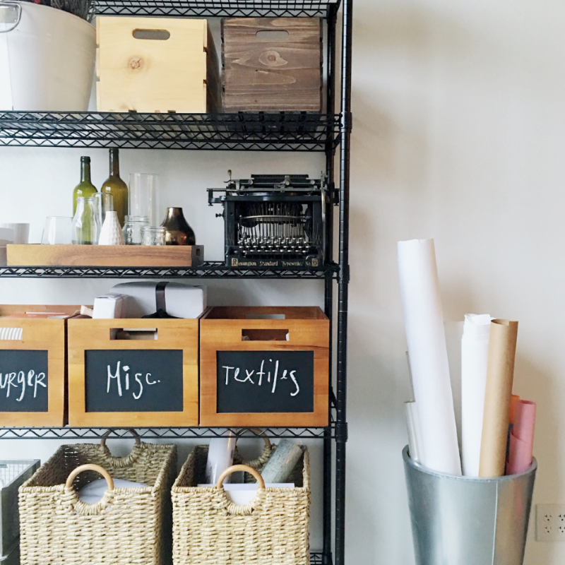 A shelf that has been organized with items.