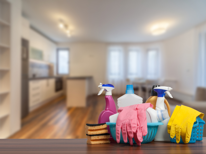 cleaning supplies in a new home