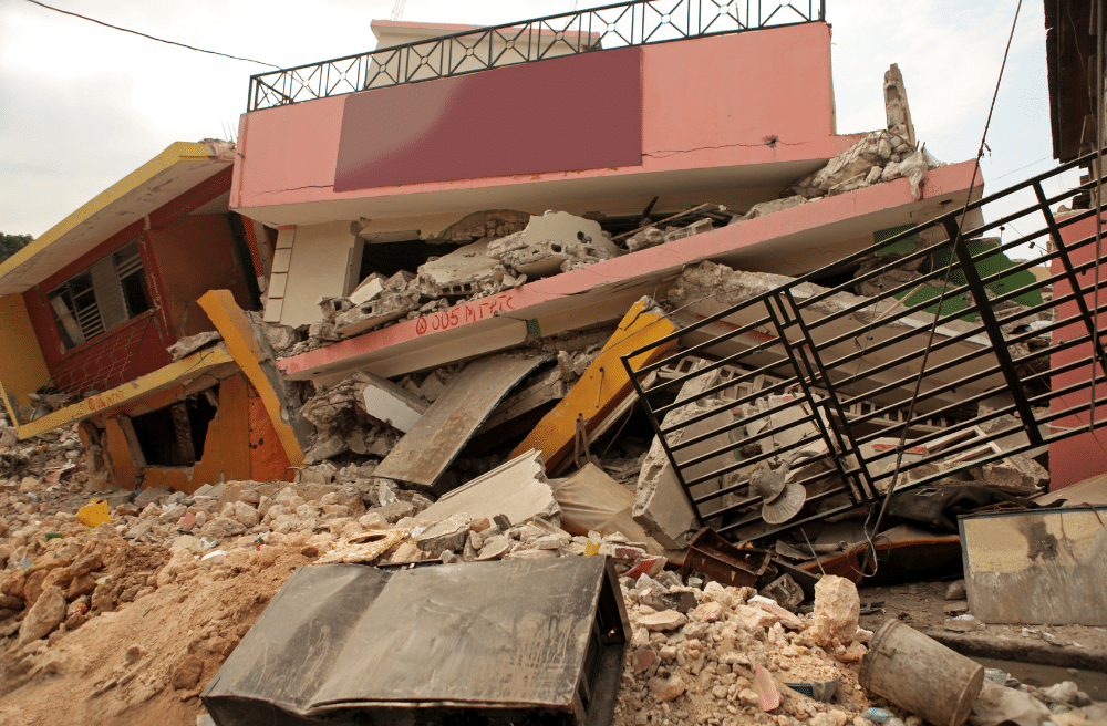 House destroyed by an earthquake.