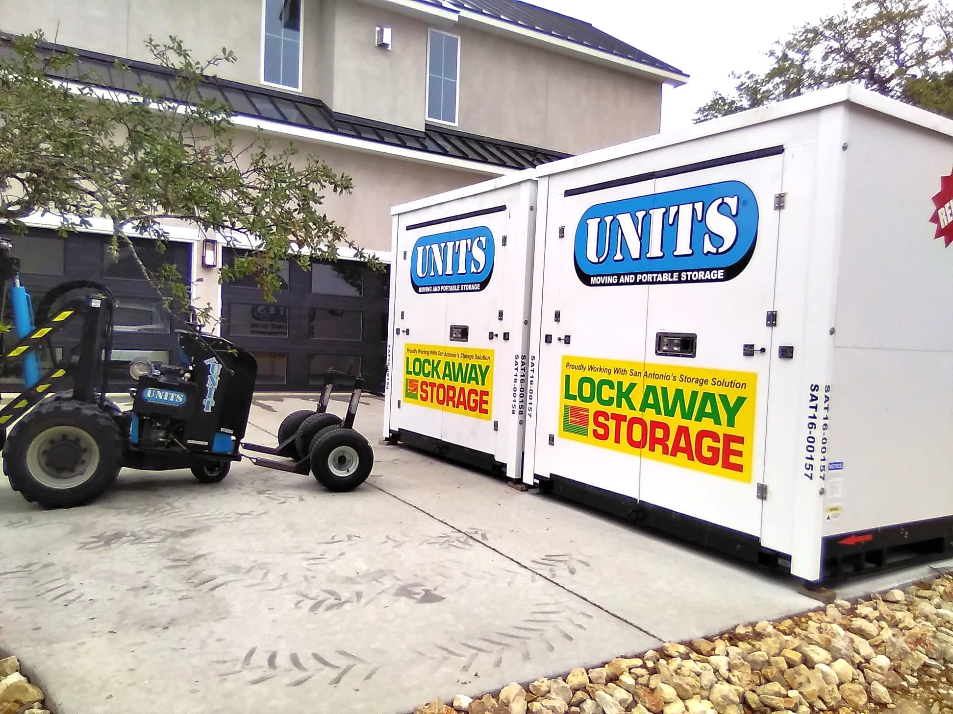 UNITS Moving and Portable Storage of San Antonio containers in a driveway.