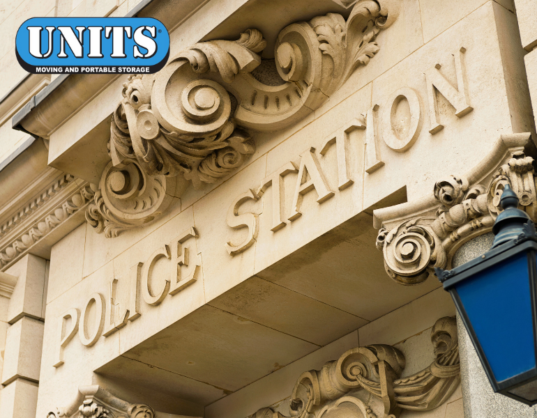 a pic of a police station and units logo
