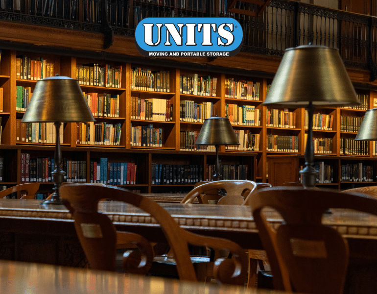 a pic of a library and units logo