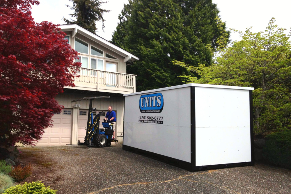 UNITS Moving and Portable Storage container in a driveway.