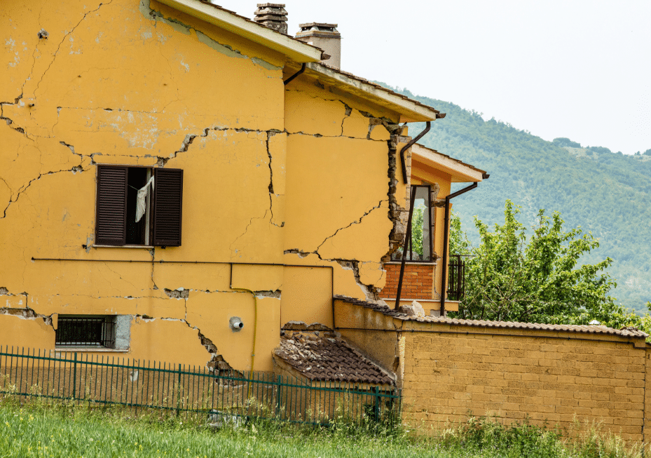 House damaged by an earthquake.