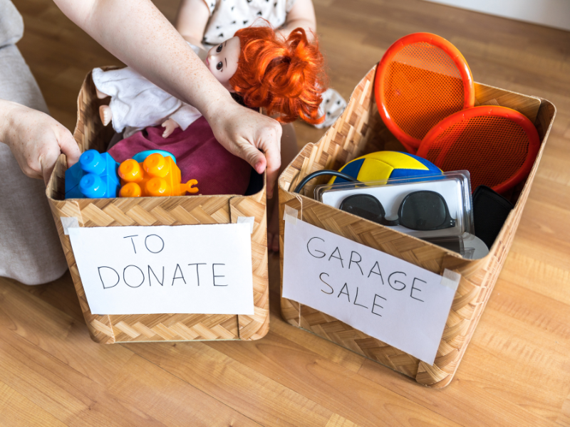 items in boxes to be donated or sold prior to the move