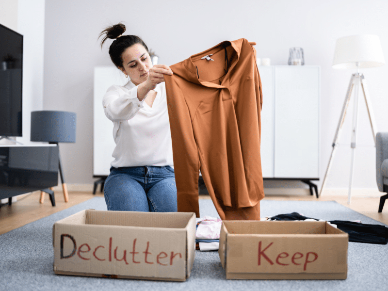 A women who started to Declutter her clothes