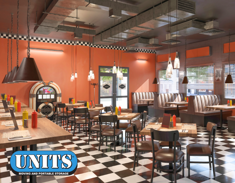 a pic of a restaurant and units logo