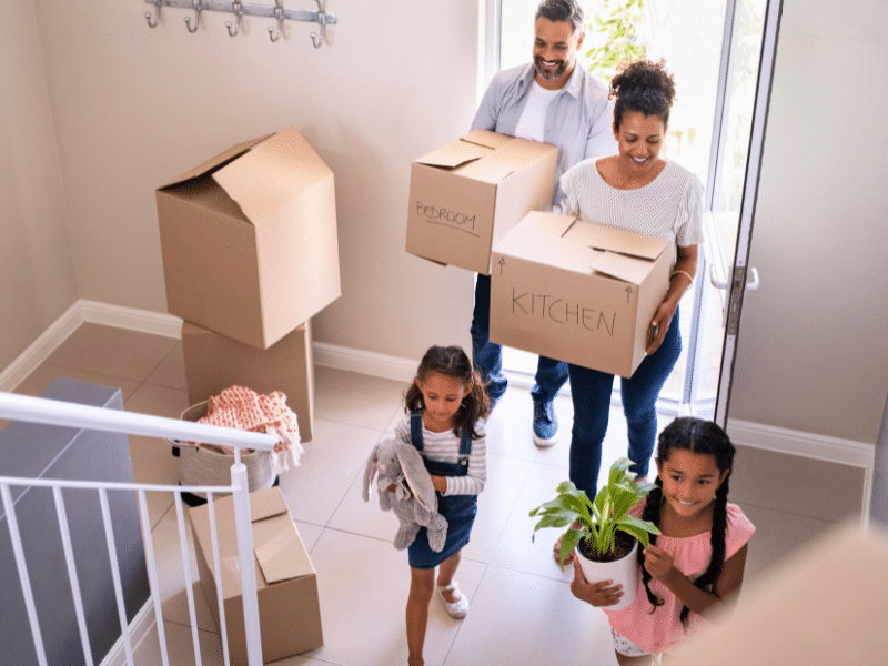 family in the middle of spring moving
