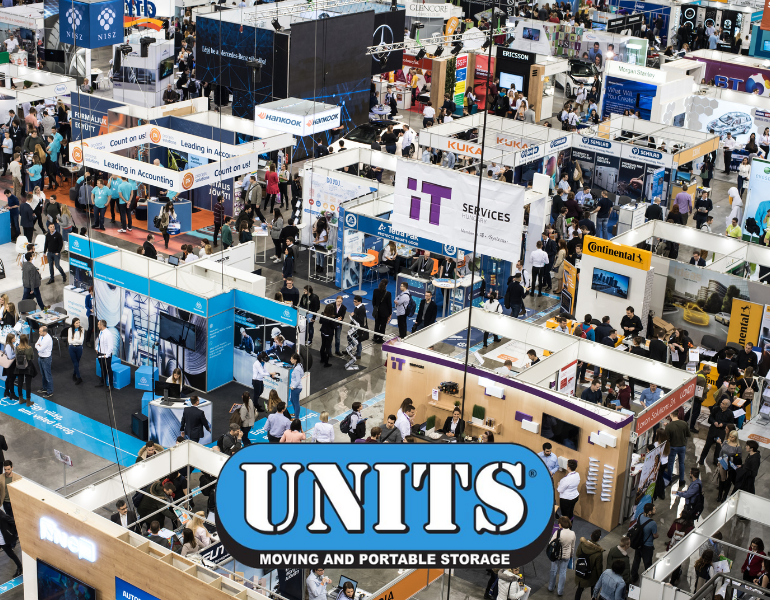 UNITS Portable storage logo and a packed convention center