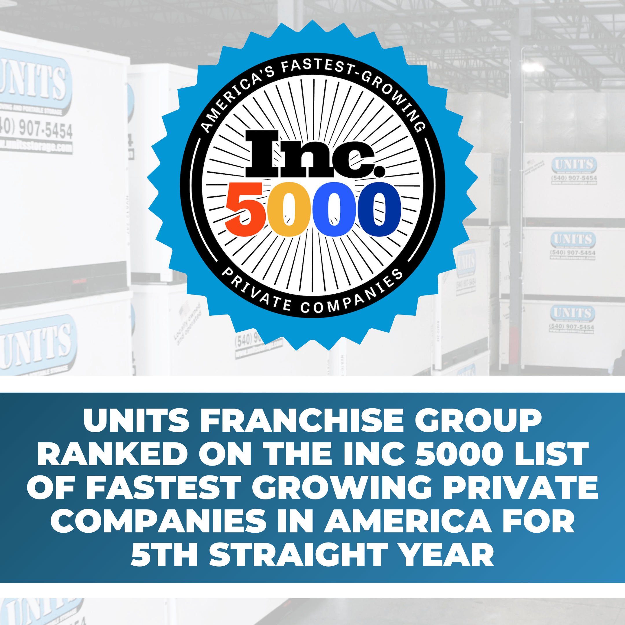 UNITS Franchise Group Ranked by Inc 5000 for 5th Consecutive Year