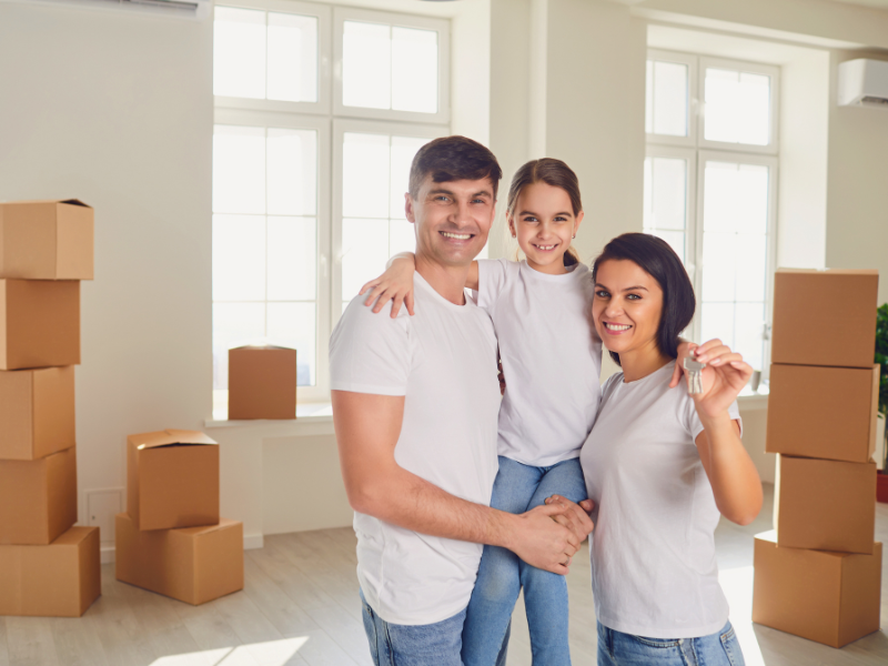 family in the middle of summer moving